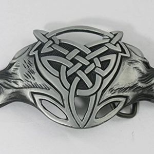 Celtic Wild Wolf Fox Double Head Belt Buckle 4.5x2.5 approximately.